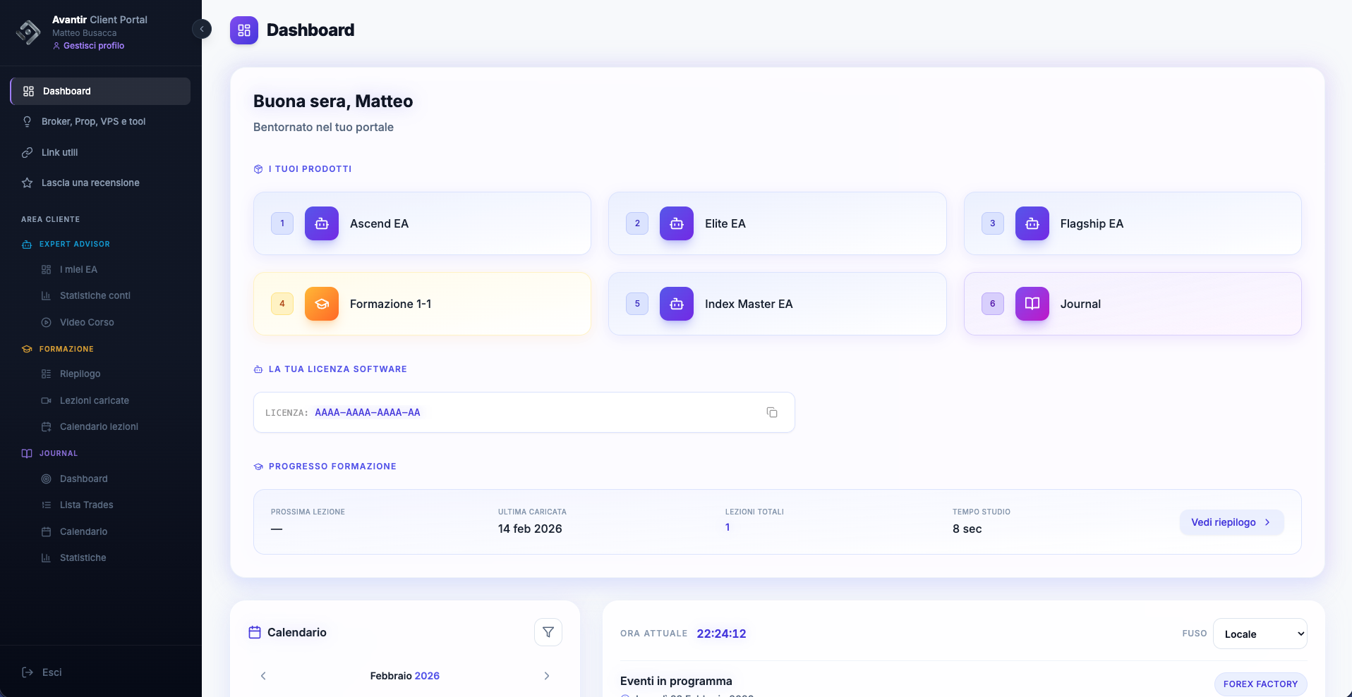 Dashboard portale formazione